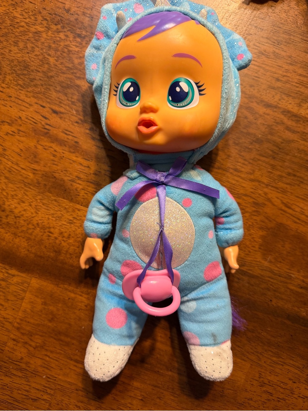 IMC Cry Babies Tiny Cuddles Tina doll 9” dinosaur themed plush body